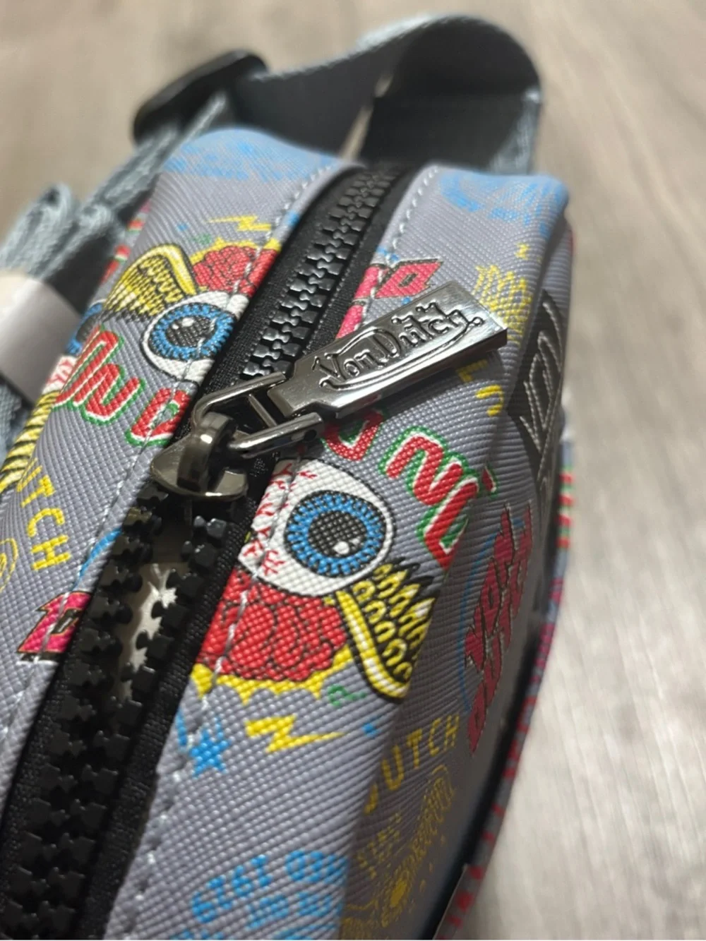 Von Dutch Crossbody Bag Grey All Over Print Y2K Streetwear Shoulder Bag NWT